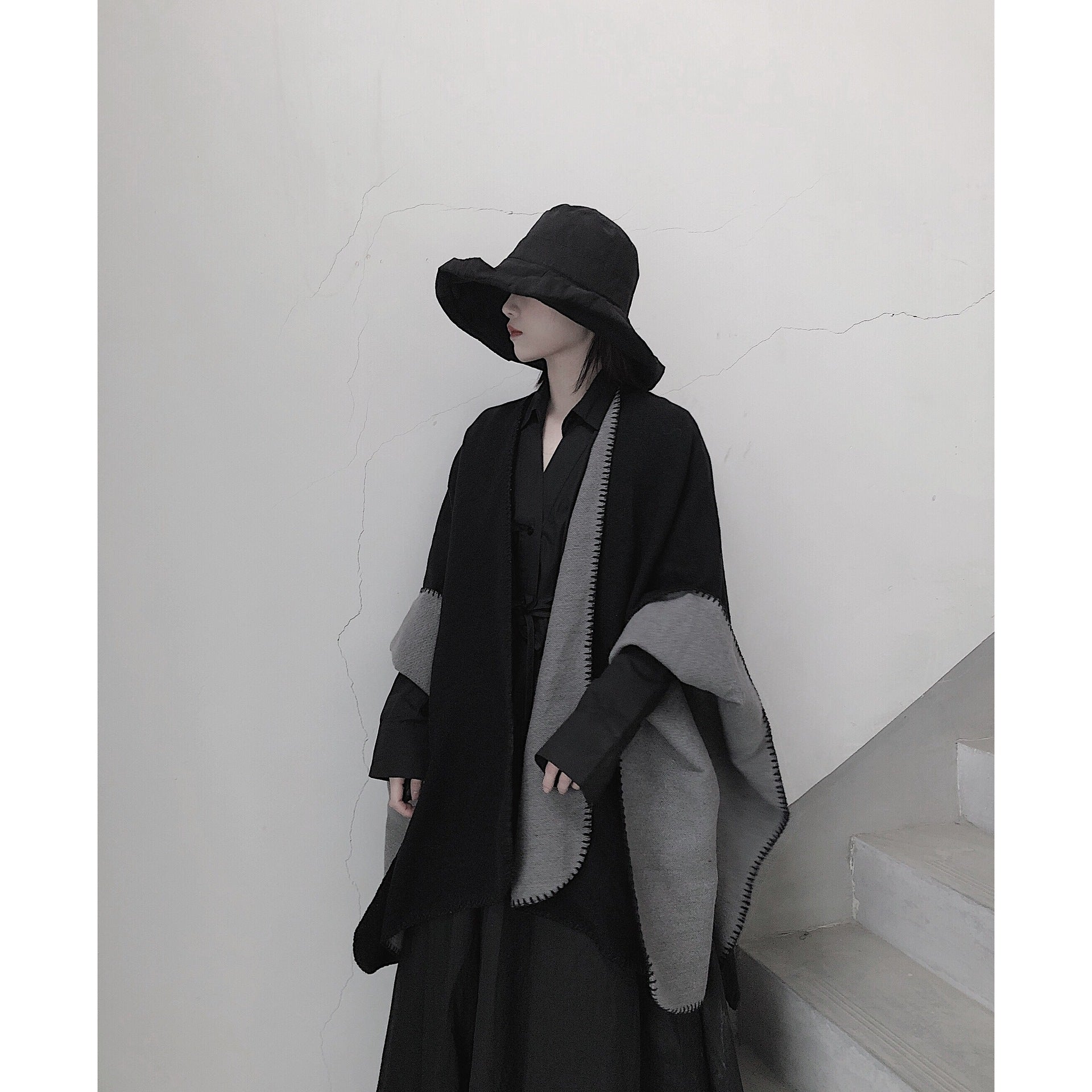 3 in 1 Faux Cashmere Black Warm Cloak Scarves