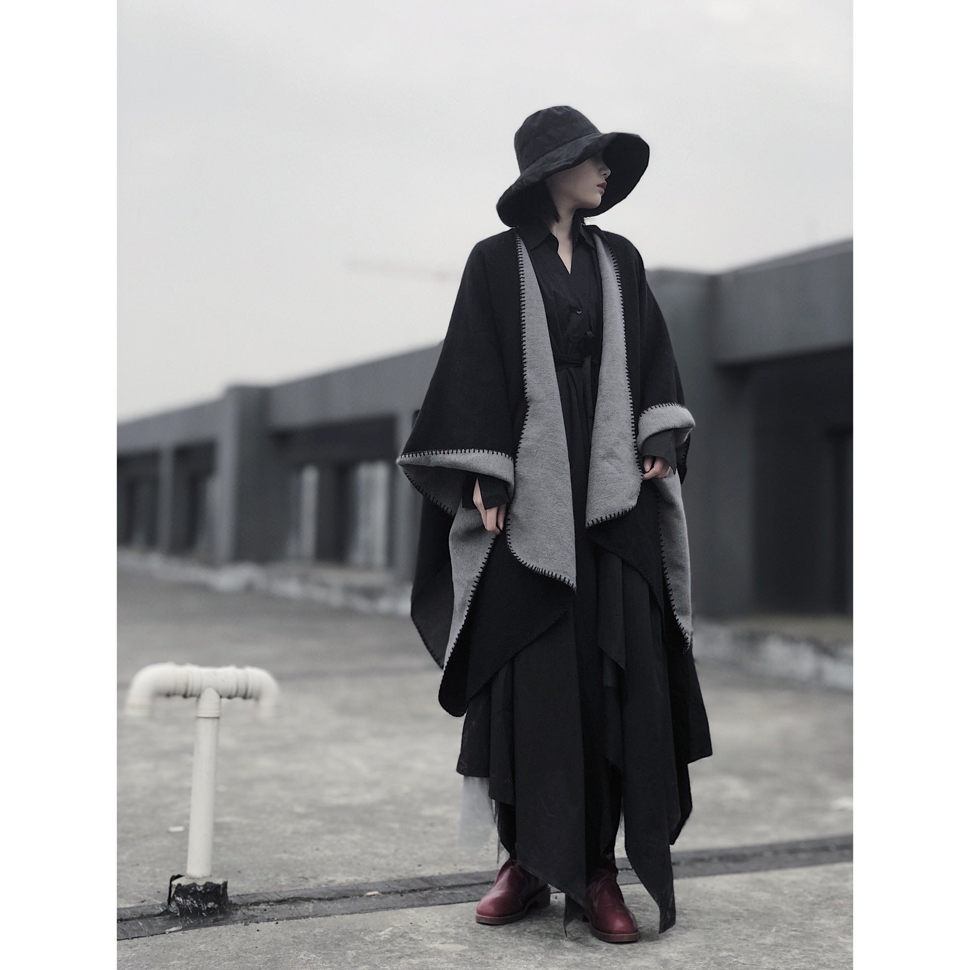 3 in 1 Faux Cashmere Black Warm Cloak Scarves