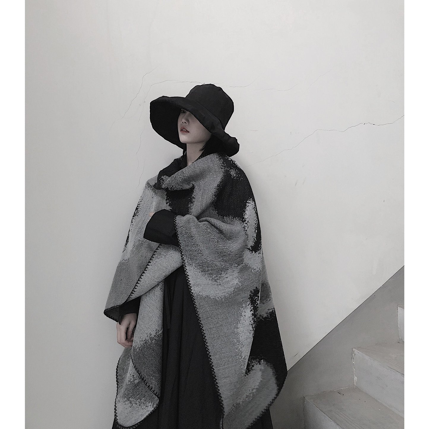3 in 1 Faux Cashmere Black Warm Cloak Scarves