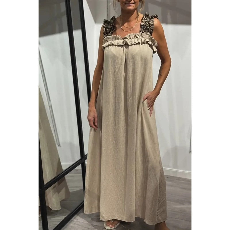 Casual Contrast Lace Strappy Long Dress