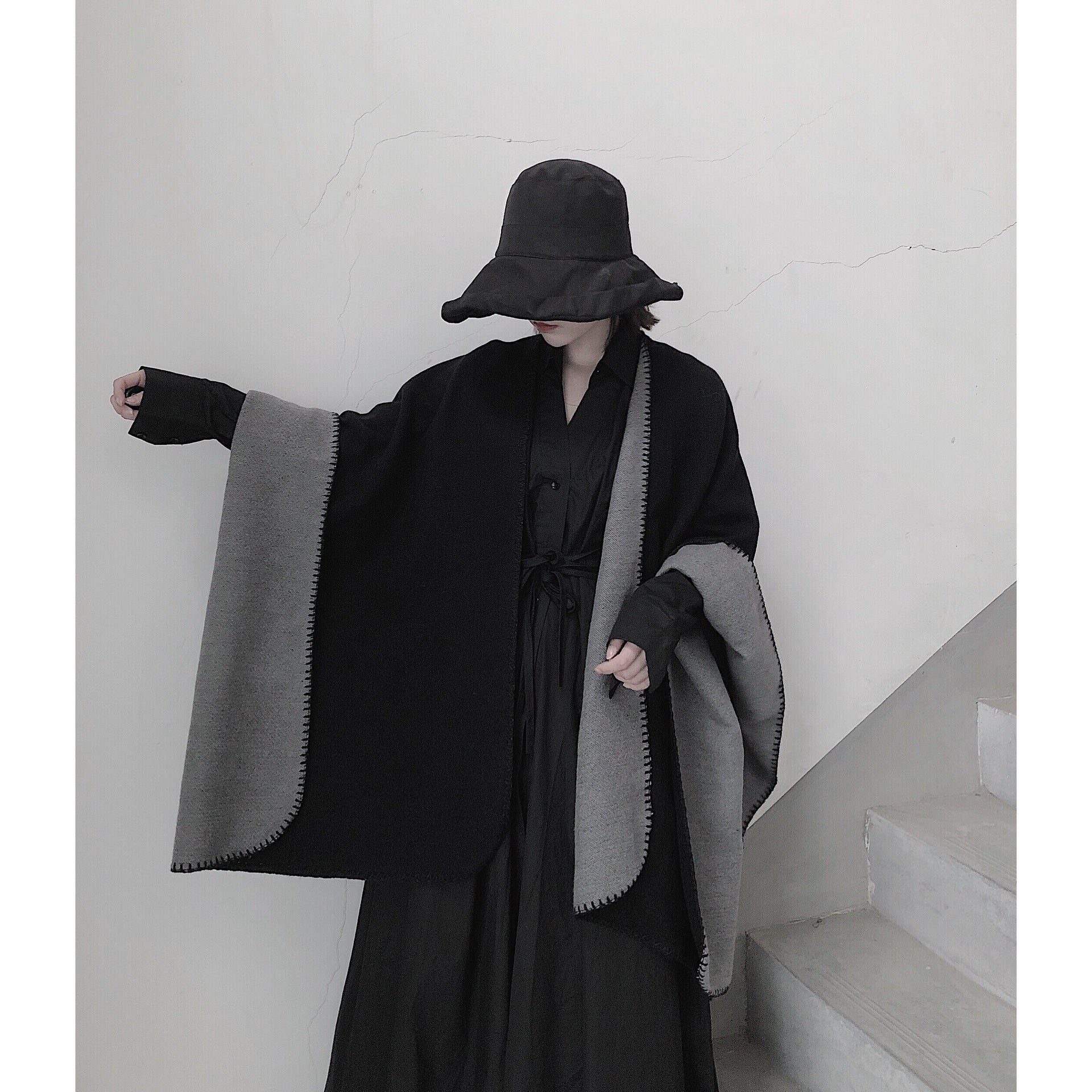 3 in 1 Faux Cashmere Black Warm Cloak Scarves