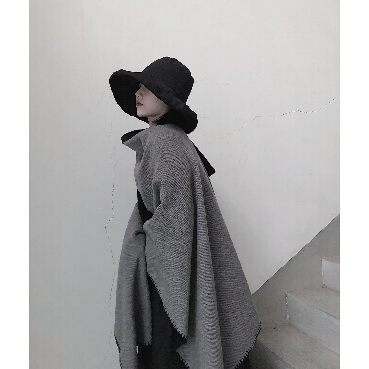 3 in 1 Faux Cashmere Black Warm Cloak Scarves