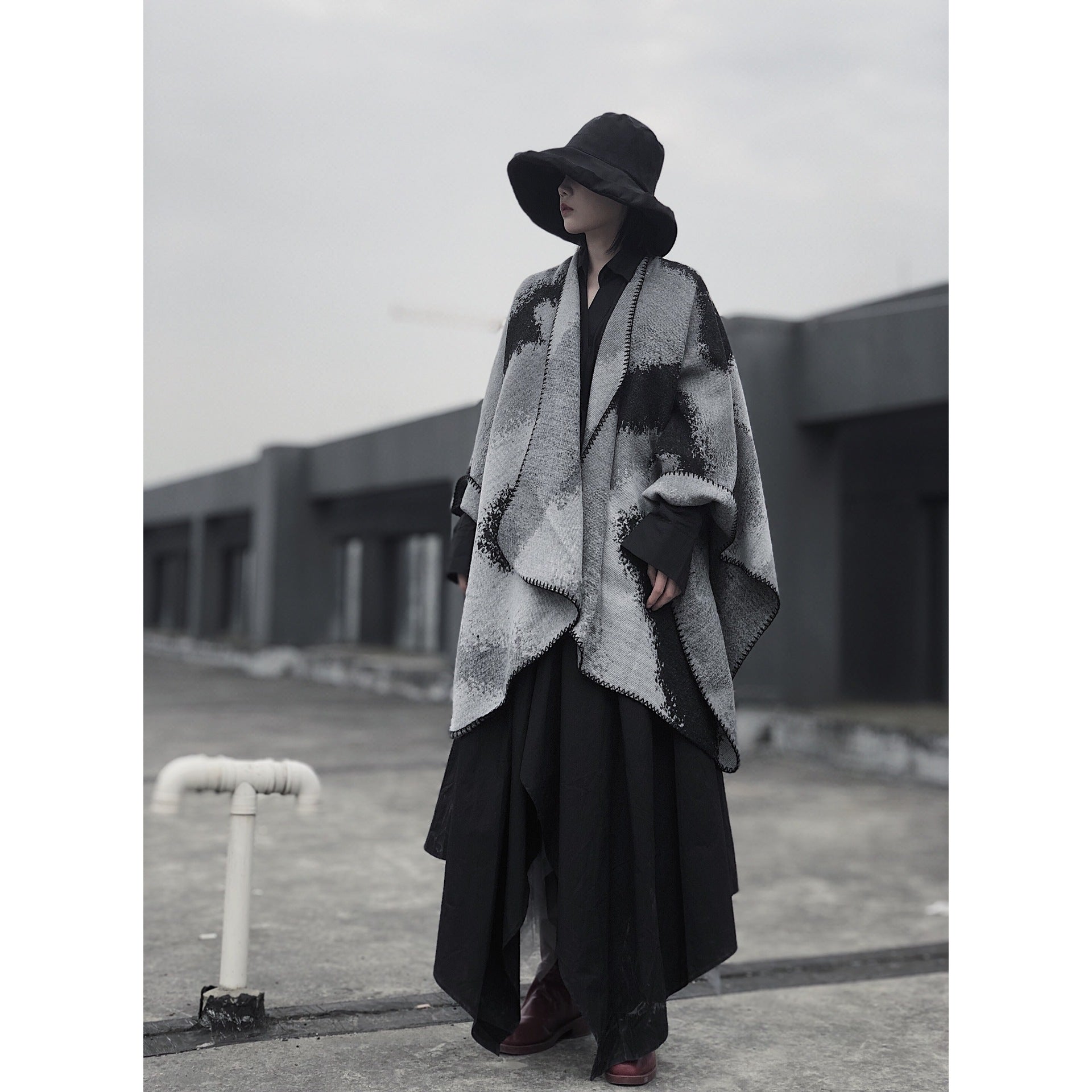 3 in 1 Faux Cashmere Black Warm Cloak Scarves