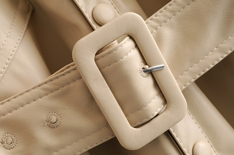 Fashion Casual Pu Leather Jackets Coat with Belt