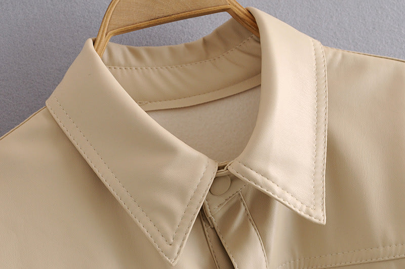 Fashion Casual Pu Leather Jackets Coat with Belt