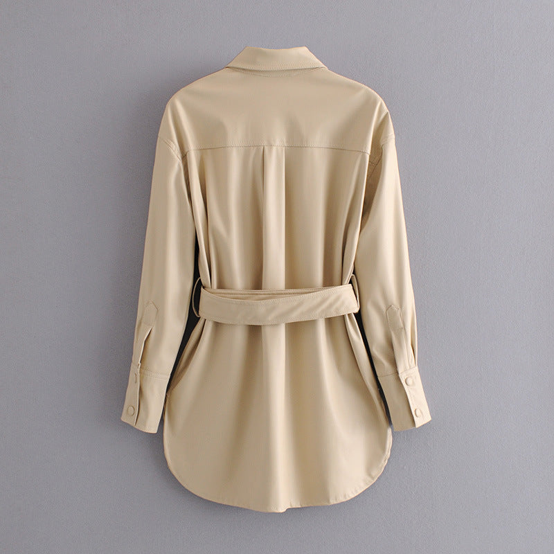 Fashion Casual Pu Leather Jackets Coat with Belt