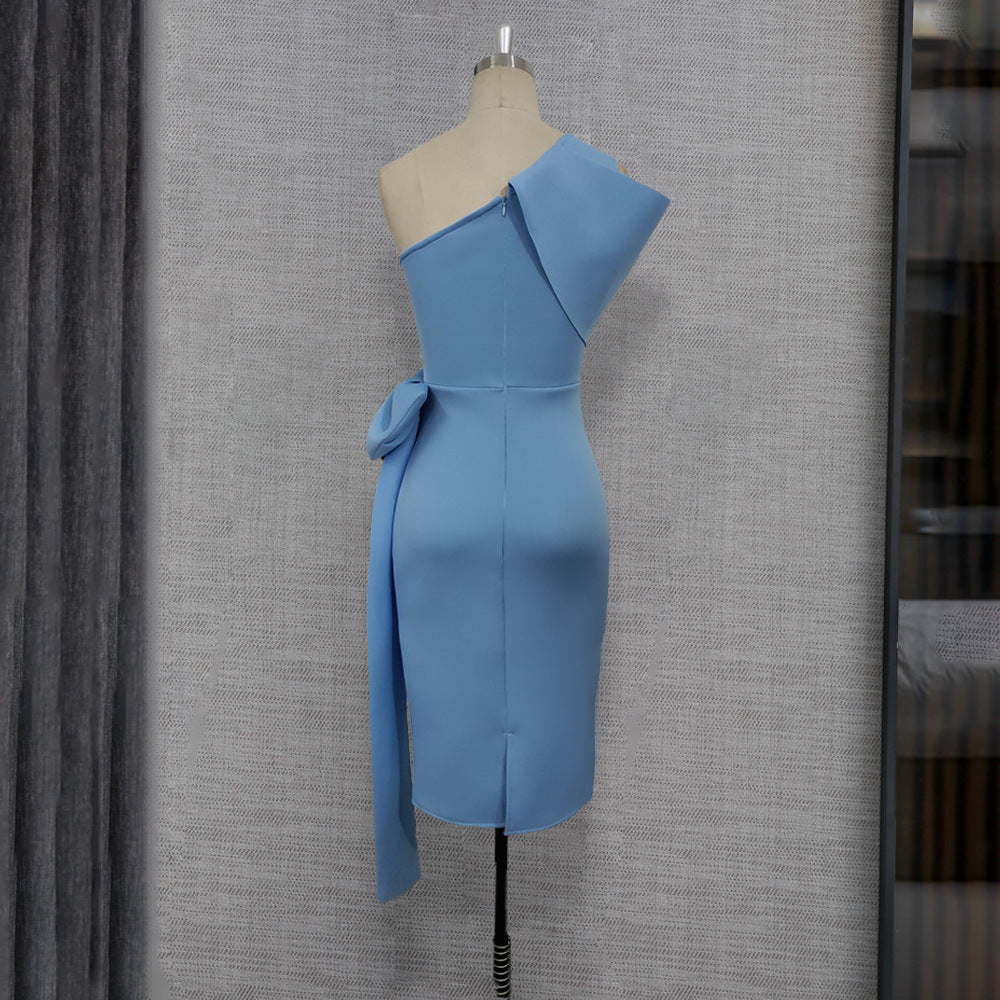 Sexy One Shoulder Bowknot Sheath Party Dresses