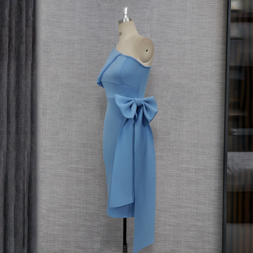 Sexy One Shoulder Bowknot Sheath Party Dresses