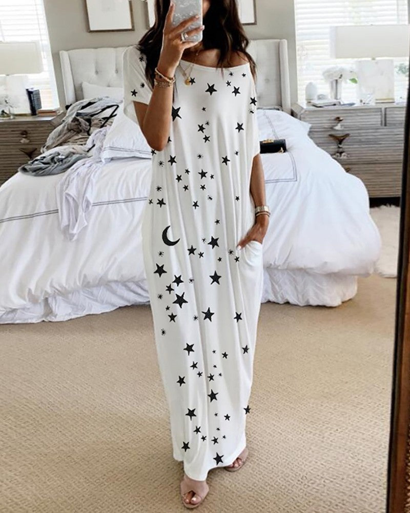 Casual Star & Moon Design Long Maxi Dresses