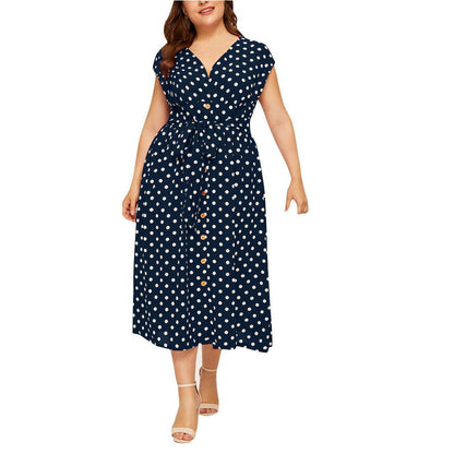 Women Plus Sizes Dot Print Summer Dresses