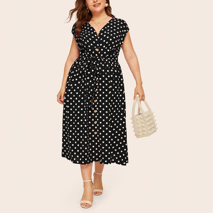 Women Plus Sizes Dot Print Summer Dresses