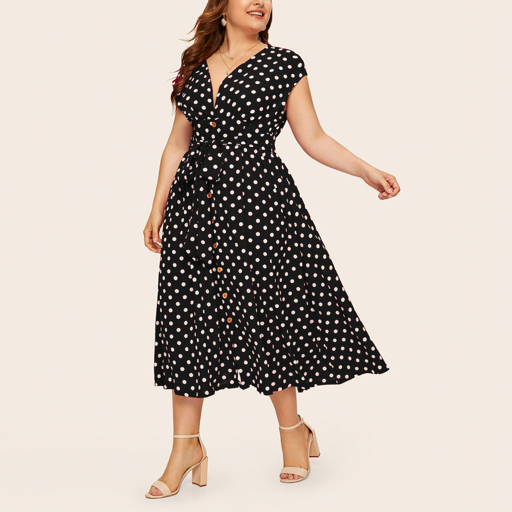 Women Plus Sizes Dot Print Summer Dresses