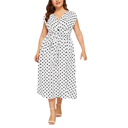 Women Plus Sizes Dot Print Summer Dresses