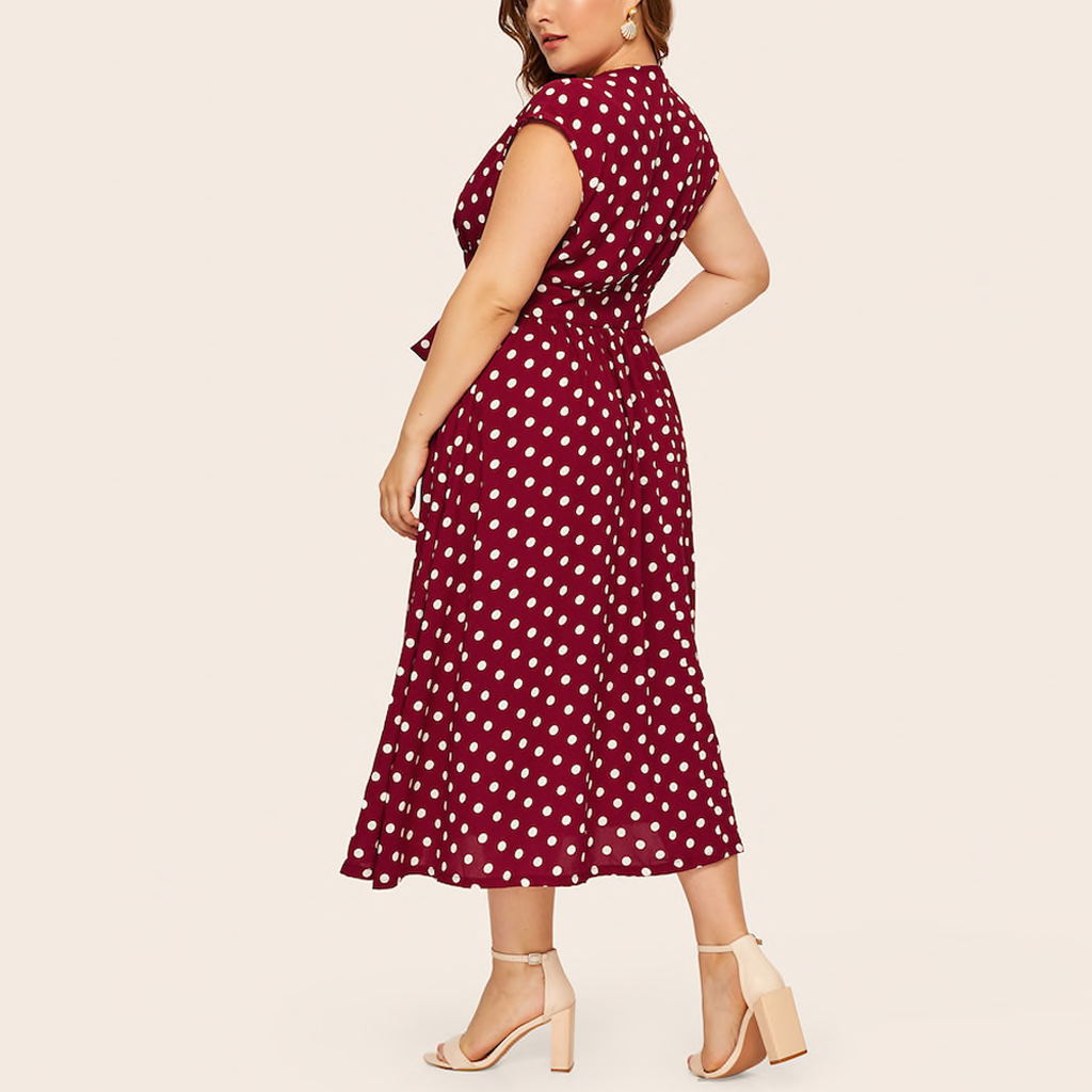 Women Plus Sizes Dot Print Summer Dresses