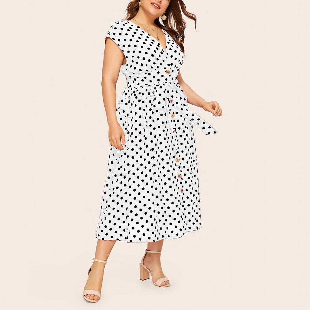 Women Plus Sizes Dot Print Summer Dresses