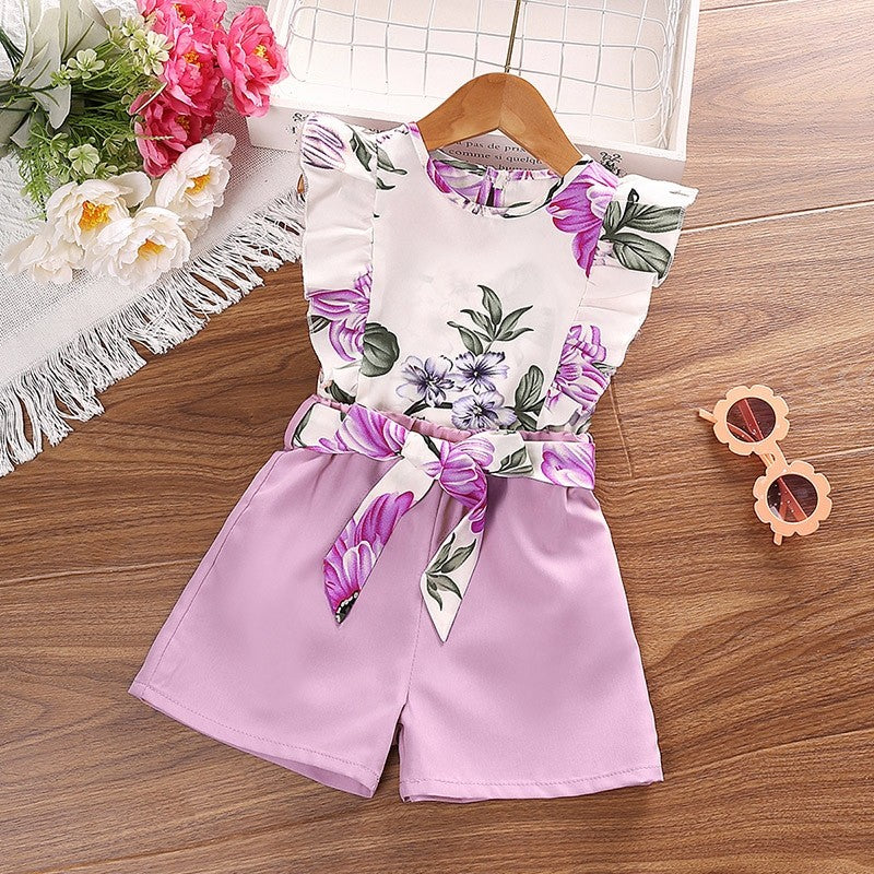 Printed Hanging Neck Top Shorts Girl's Set