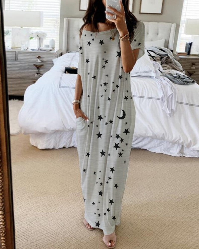 Casual Star & Moon Design Long Maxi Dresses