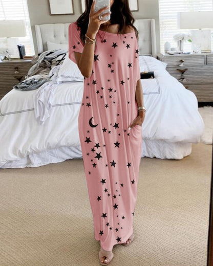 Casual Star & Moon Design Long Maxi Dresses