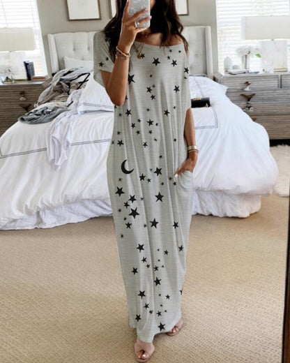 Casual Star & Moon Design Long Maxi Dresses