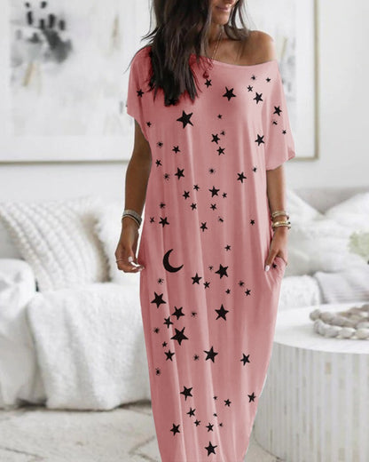Casual Star & Moon Design Long Maxi Dresses