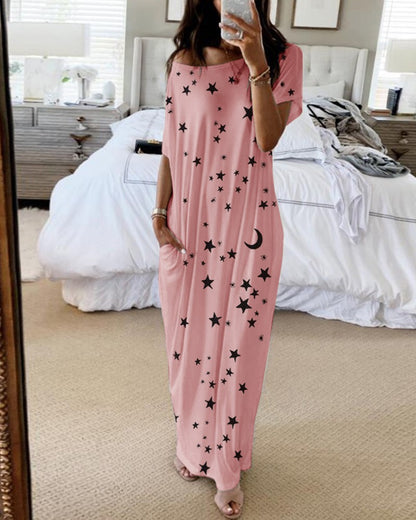 Casual Star & Moon Design Long Maxi Dresses