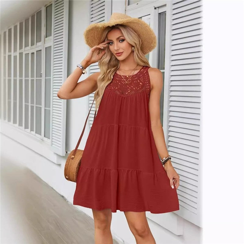 Lace Cutout Halter A-Line Short Dress