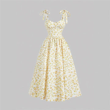 Backless High Waist Floral Print Strapless Dress