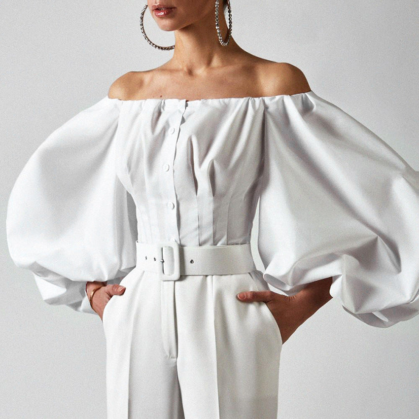Designed Cotton Lantern Sleeves Women Shirts