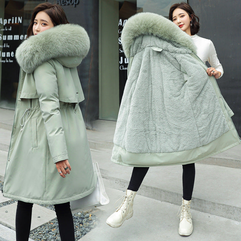 Fashion Women's Cotton-padded Medium Length Large Fur Collar Jacket Overcoats