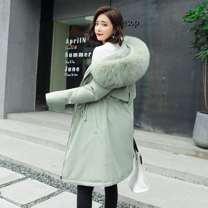 Fashion Women's Cotton-padded Medium Length Large Fur Collar Jacket Overcoats