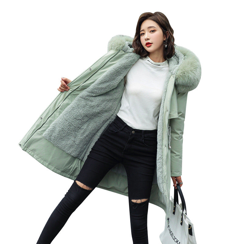 Fashion Women's Cotton-padded Medium Length Large Fur Collar Jacket Overcoats