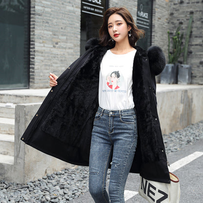 Fashion Women's Cotton-padded Medium Length Large Fur Collar Jacket Overcoats