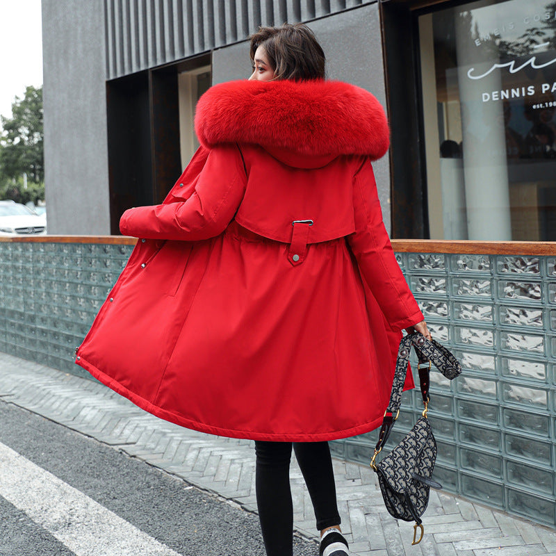 Fashion Women's Cotton-padded Medium Length Large Fur Collar Jacket Overcoats