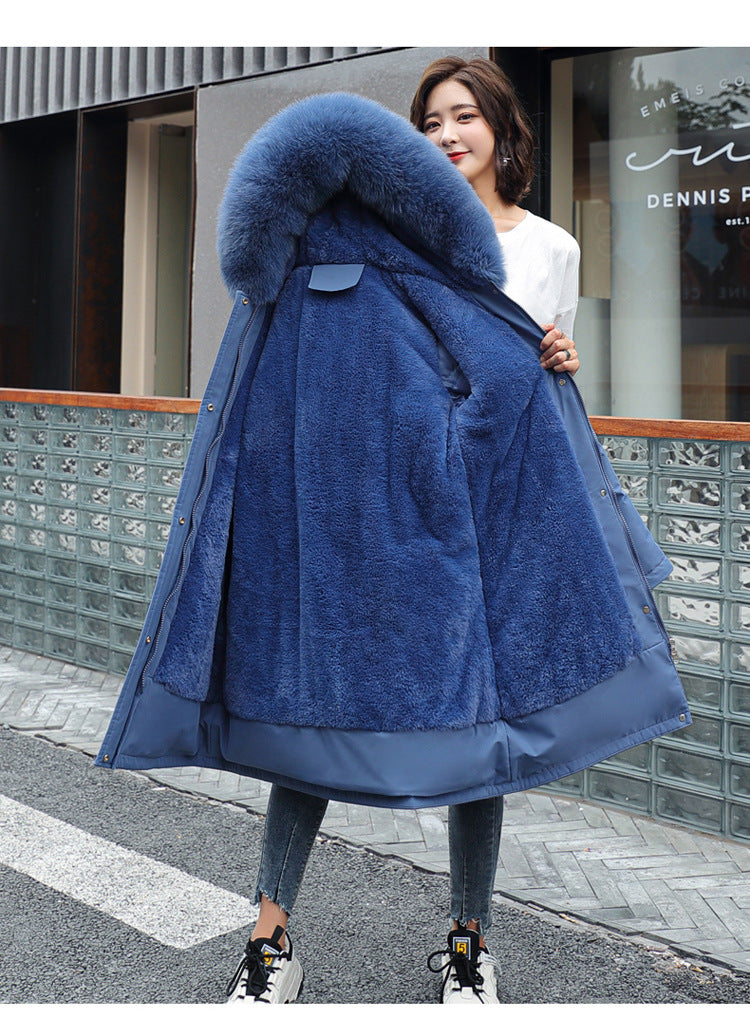 Fashion Women's Cotton-padded Medium Length Large Fur Collar Jacket Overcoats