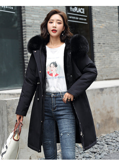 Fashion Women's Cotton-padded Medium Length Large Fur Collar Jacket Overcoats