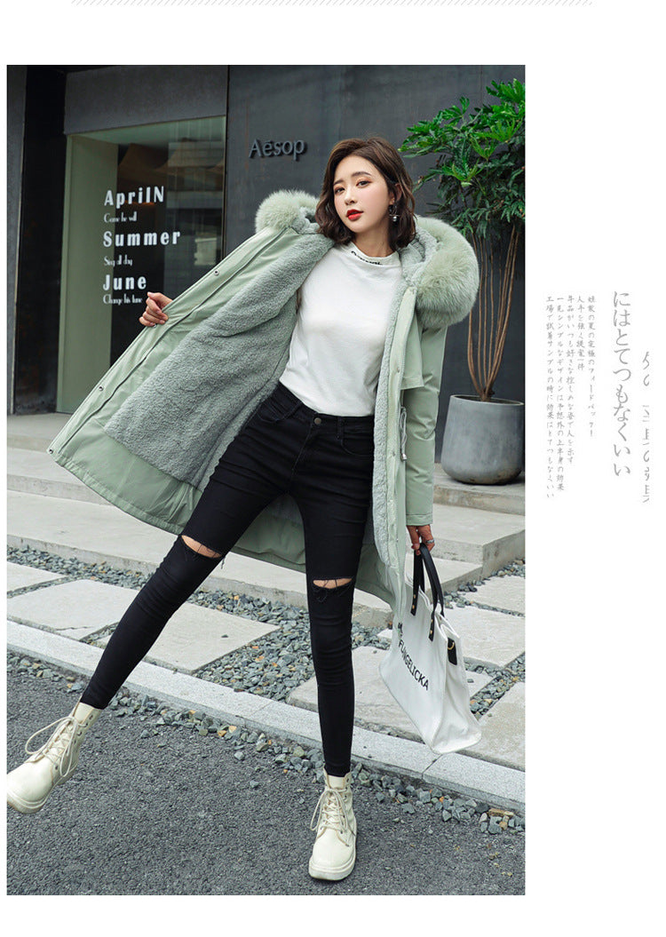 Fashion Women's Cotton-padded Medium Length Large Fur Collar Jacket Overcoats