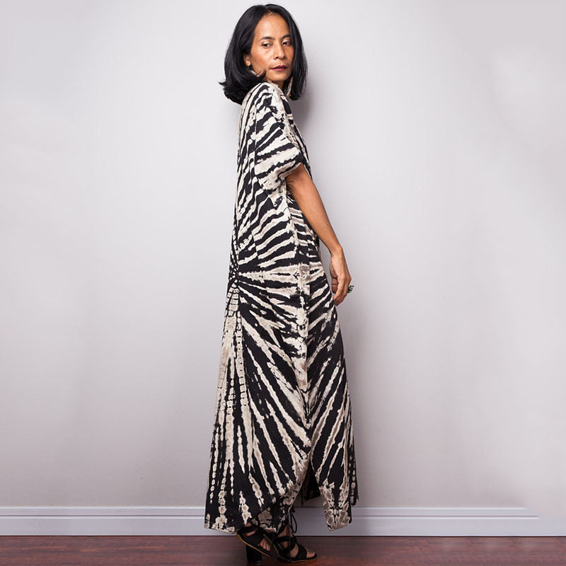 Short Sleeves Tie-Dyed Split Maxi Dress