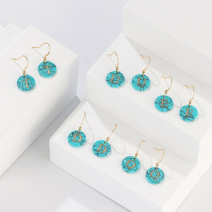 Personalized Turquoise Letter Pendant Earrings Creative Letter Earrings