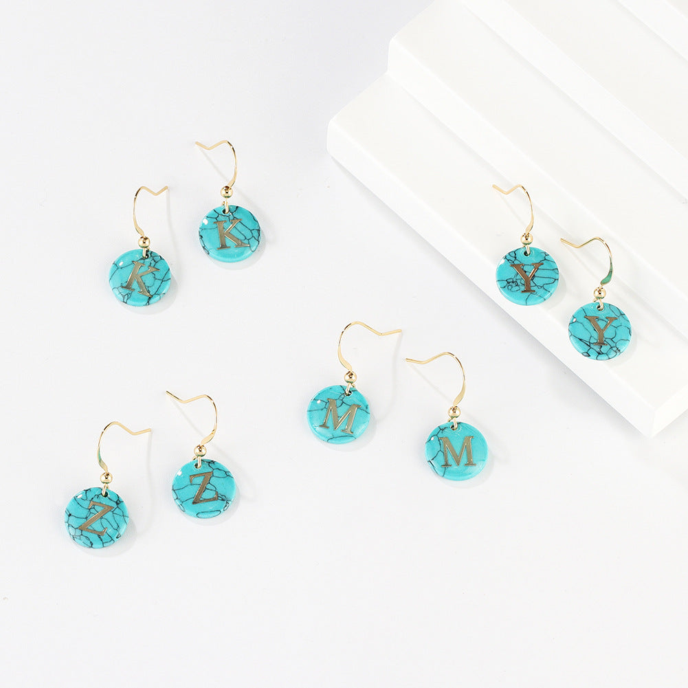 Personalized Turquoise Letter Pendant Earrings Creative Letter Earrings