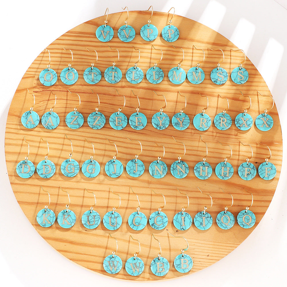 Personalized Turquoise Letter Pendant Earrings Creative Letter Earrings