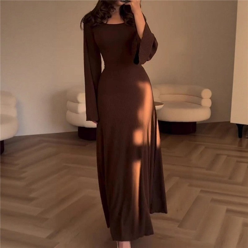 Long Sleeve Slit Loose Knit Dress