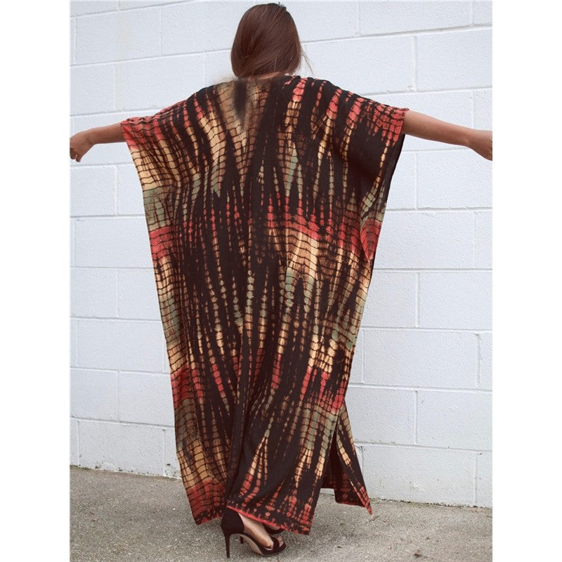 Half Sleeves V-Neck Tie-Dyed Maxi Dress