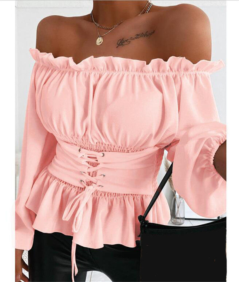 Casual Long Sleeves Off The Shoulder Shirts