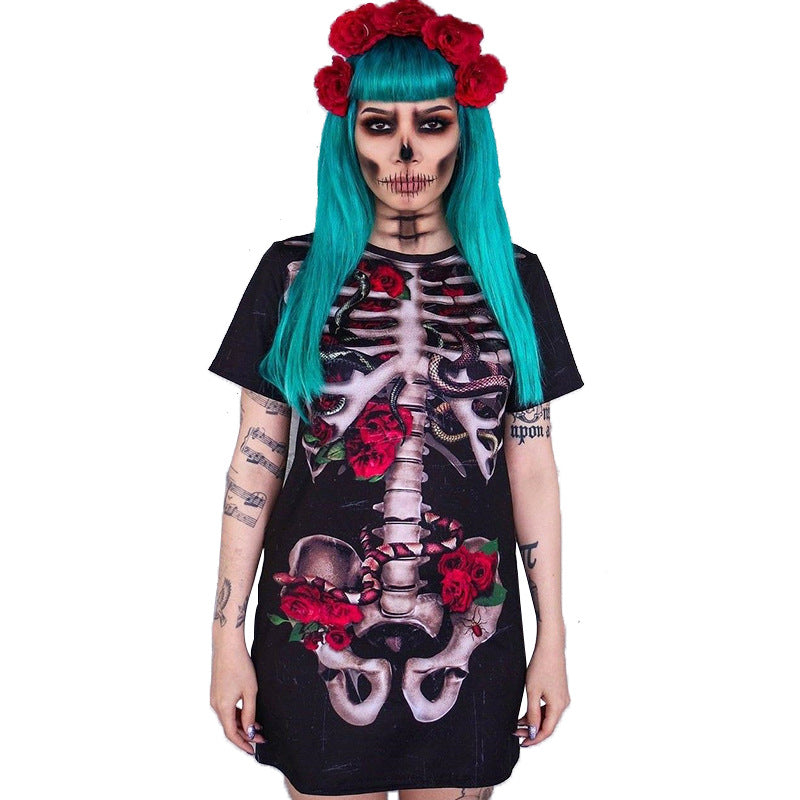 Halloween Skeleton Cosplay Costumes Short Sleeves Dresses