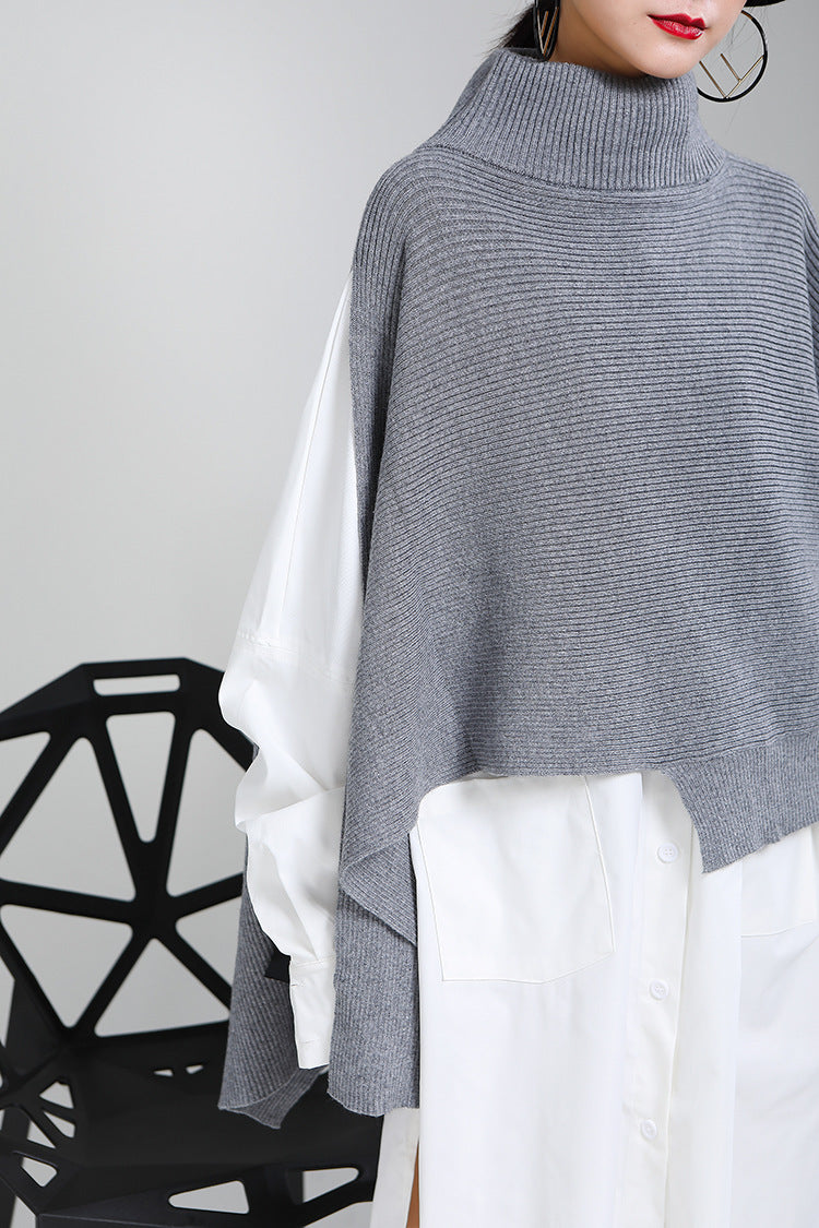 Designed Batwing Pullover Irregular Knitted Sweaters