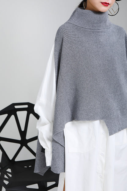 Designed Batwing Pullover Irregular Knitted Sweaters
