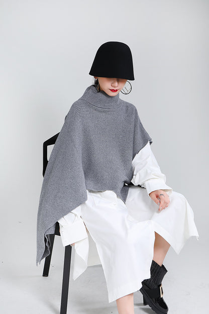 Designed Batwing Pullover Irregular Knitted Sweaters