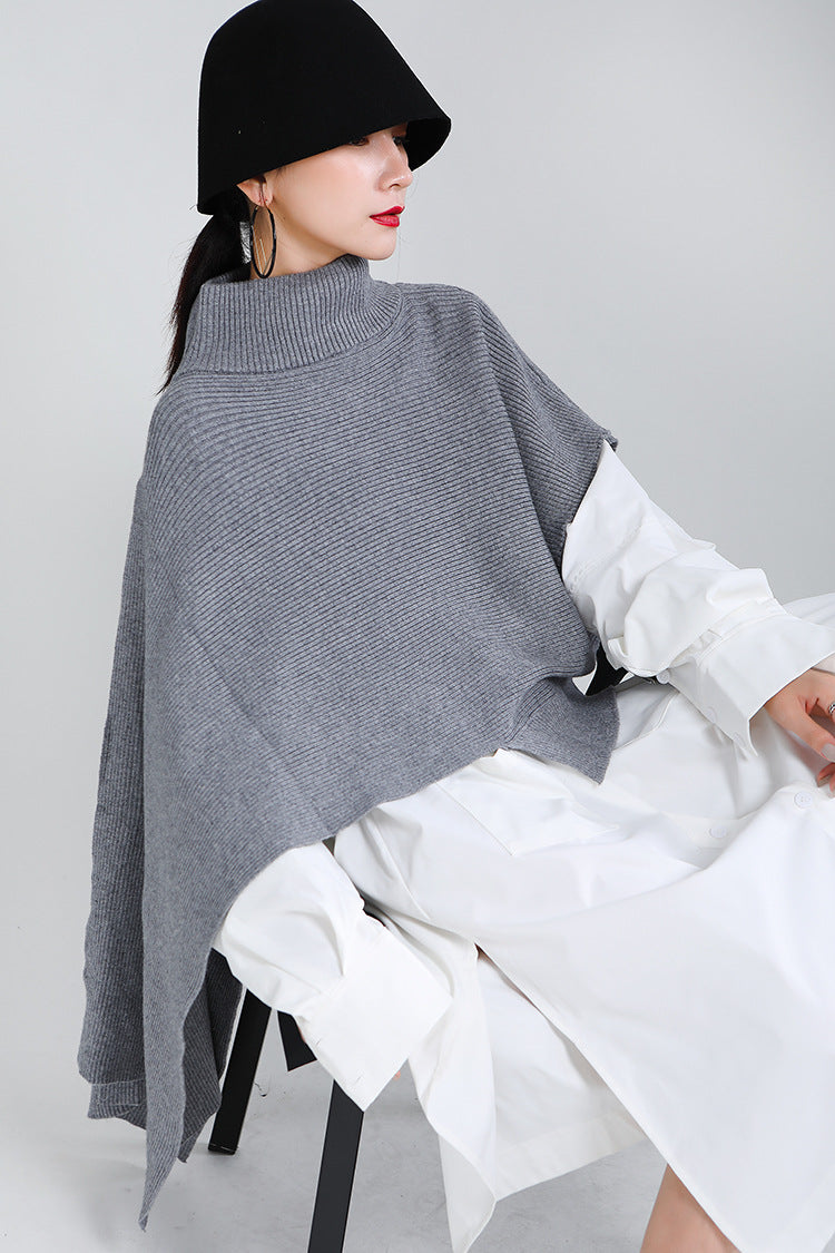 Designed Batwing Pullover Irregular Knitted Sweaters