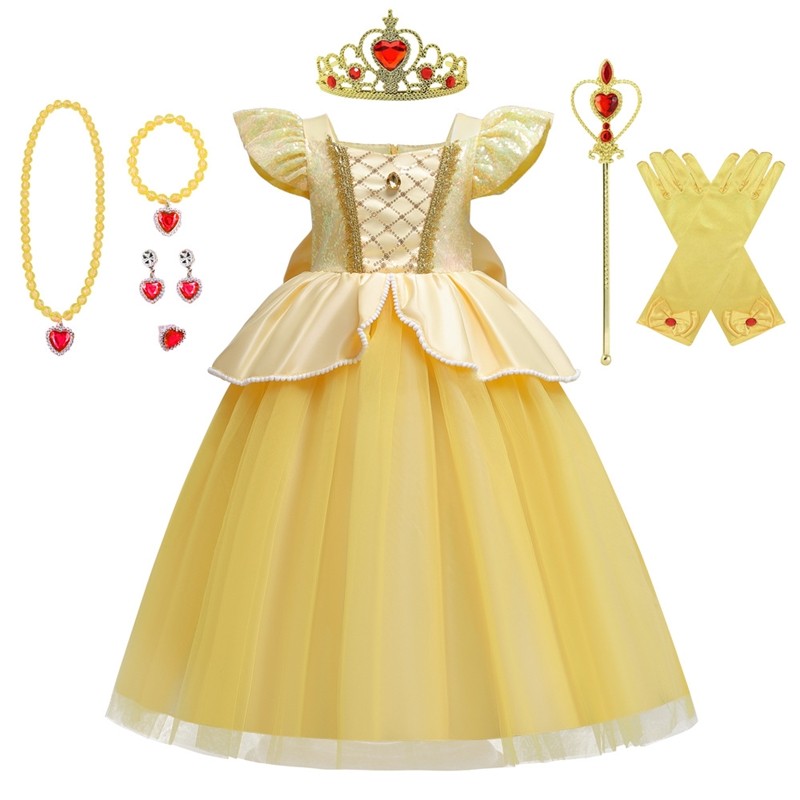 Bubble Sleeve Princess Dress Cosplaying Beauty And The Beast