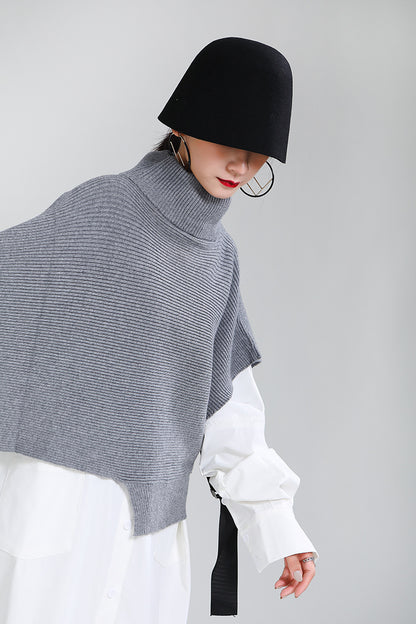 Designed Batwing Pullover Irregular Knitted Sweaters